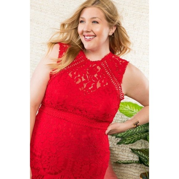 Main Strip Crochet Lace Dress, Red - Picture 2 of 5